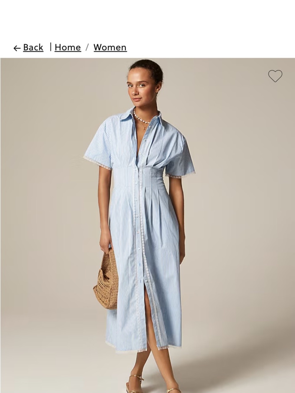 J. Crew Light (Wren) Blue and White Striped Midi Dress with Lace Trim